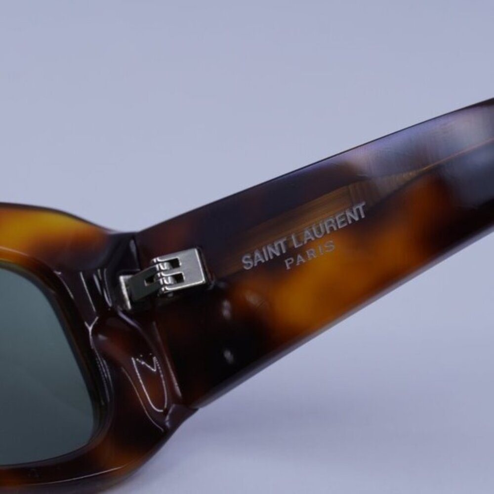 Saint Laurent SL418 002 Sunglasses Havana Rectangle Frame, Green Lenses - Picture 7 of 11